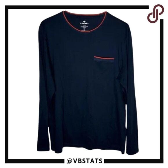 Bombas 100% Pima cotton Men's long sleeve shirt size Large in Navy with Red Trim - Picture 1 of 5